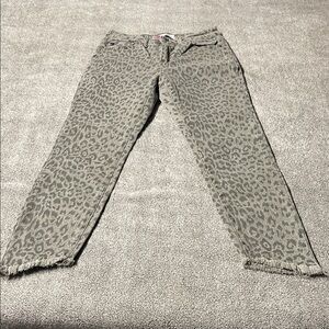 Leopard Print Cropped Jeans in Olive